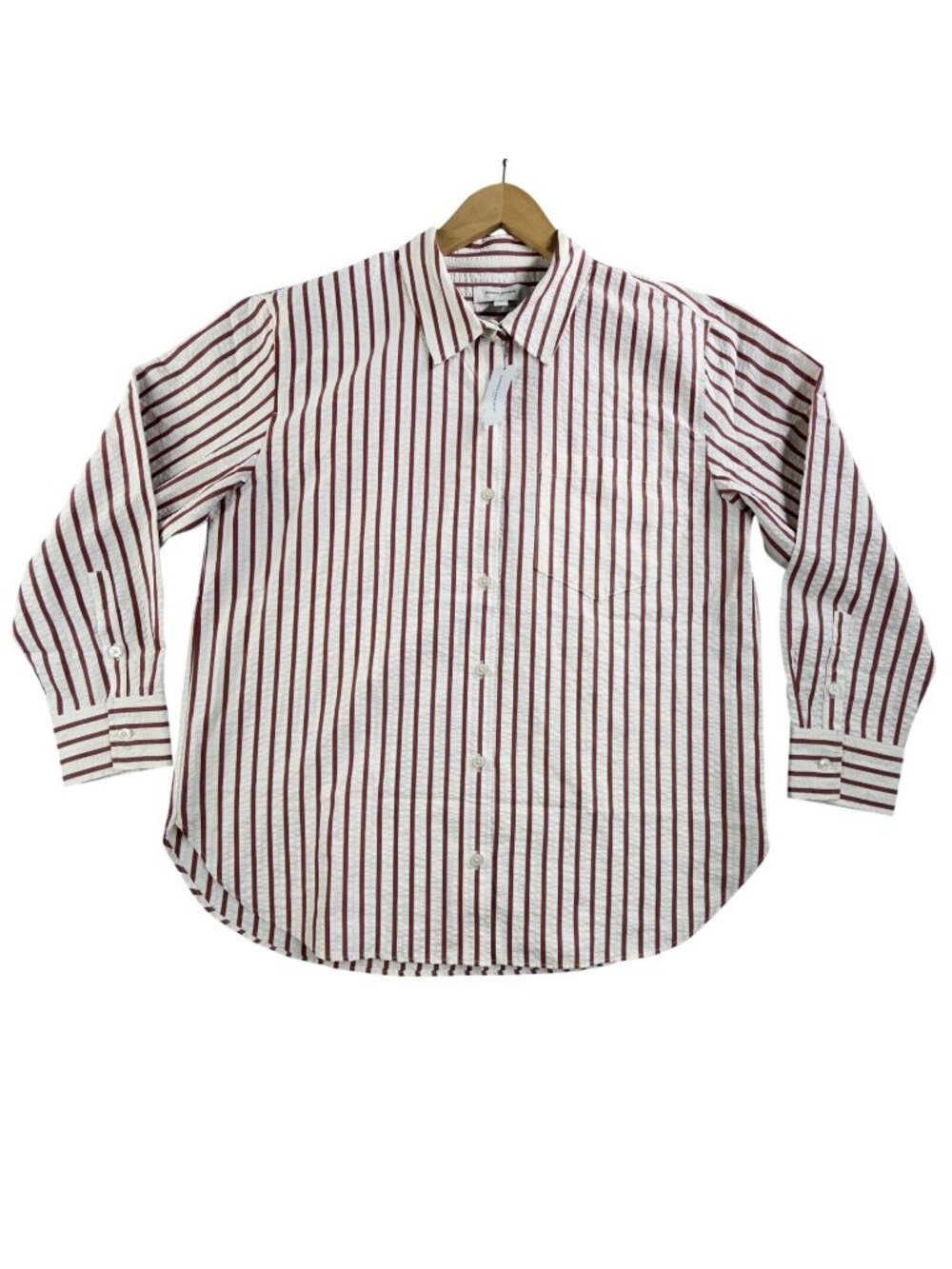 Banana Republic Shirt Womens Large White Red Stripe Button Up Long Sleeve Casual